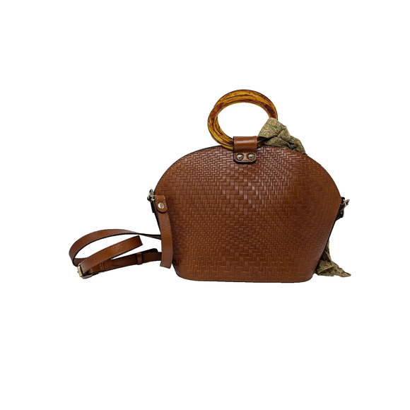 Patricia Nash Purse Brown Leather Meldola Dome Satchel with Scarf Dust Bag - Picture 7 of 16